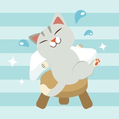 The character of cute cat Rub the body dry with white towel. the cat sitting on the short chair. the cat smiling and it look happy and relaxing. the character of cute cat in flat vector.