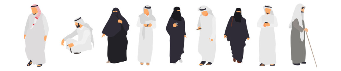 Arab people isolated characters. Flat illustration set - Vector