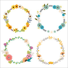 The collection for bunch of flowers set. The ring of flower with water color style and flat vector style. The cute flower in flat vector style. can use it for wedding wallpaper and graphic