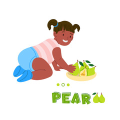 Kid eating pear flat vector illustration