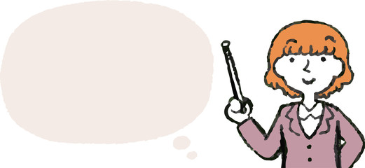 Illustration of a Upper body of Business woman face and pose with Speech Balloon