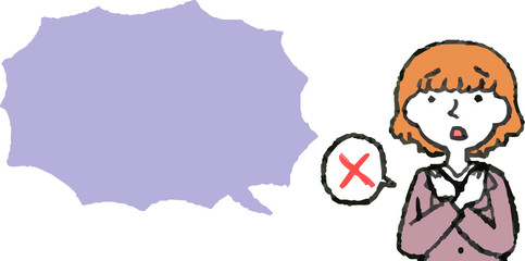 Illustration of a Upper body of Business woman face and pose with Speech Balloon