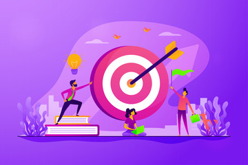 Aim achievement. Business motivation. Finance target. Solution searching. Goals and objectives, business grow, business plan, goal setting concept. Vector isolated concept creative illustration