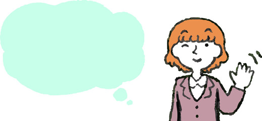 Illustration of a Upper body of Business woman face and pose with Speech Balloon