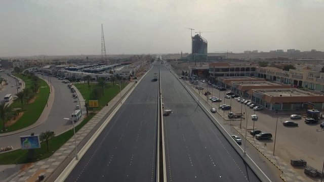 rising drone shot on an empty street.