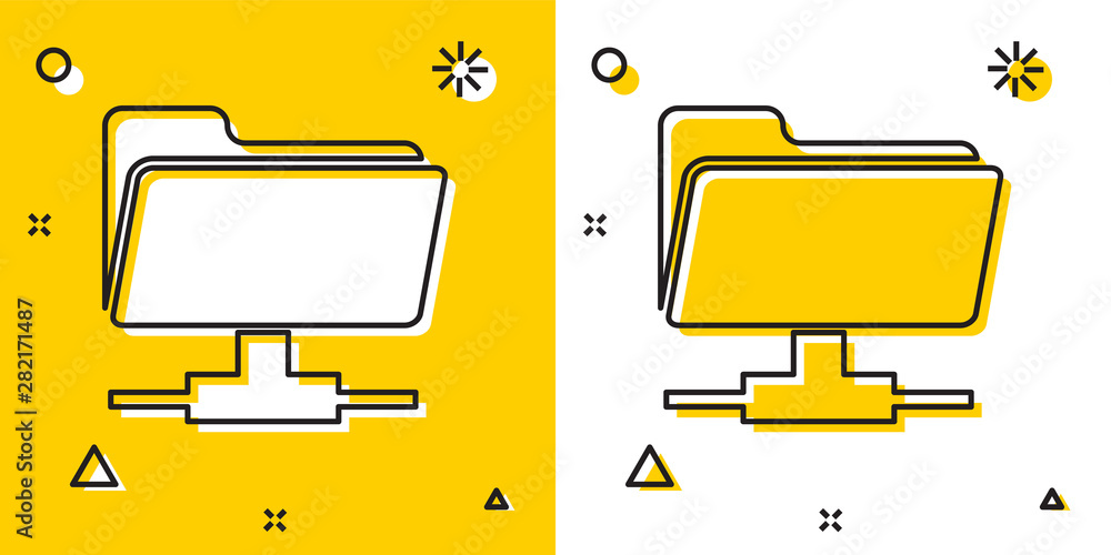 Aufkleber black ftp folder icon isolated on yellow and white background. software update, transfer protocol, r