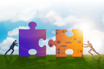 Robot and human cooperating in jigsaw puzzle