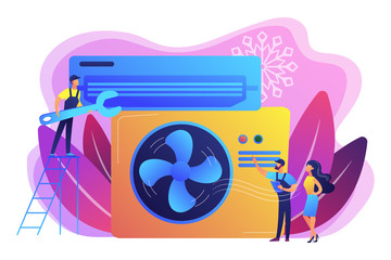 Electrician service. Air conditioning and refrigeration services, installation and repair of air conditioners, hire best technicians concept. Bright vibrant violet vector isolated illustration