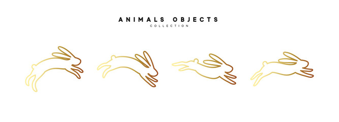 Set of rabbit illustration. Collection golden bunny isolated on white background