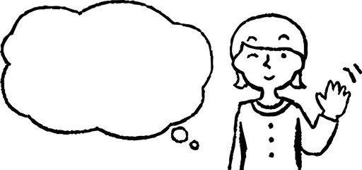 Upper body of woman wearing a dress face and pose with Speech Balloon