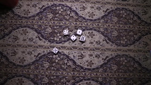 Person rolling dices in a dice cup.