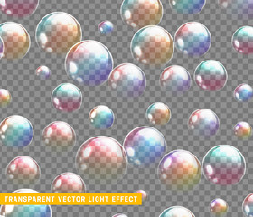 Bubbles soap realistic set isolated with transparent background vector illustration.