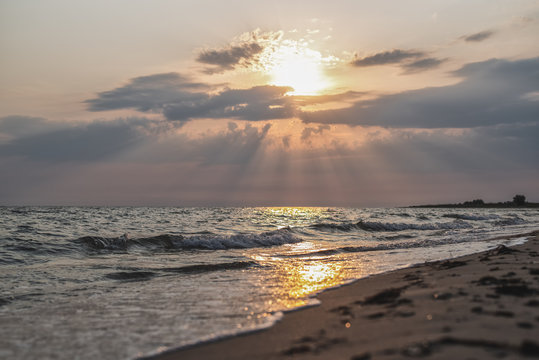 Beautiful sunset over the black sea coast © vadimalekcandr