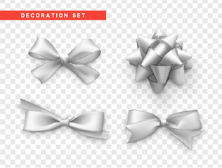 Bows white realistic design. Isolated gift bows with ribbons