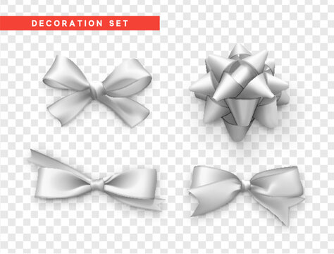 Bows white realistic design. Isolated gift bows with ribbons
