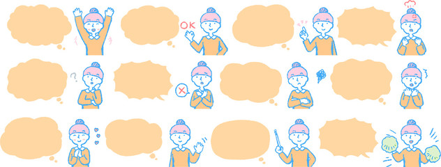 Upper body of woman face and pose with Speech Balloon set