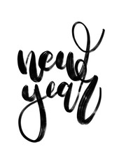  New Year. Holiday Illustration With Lettering Composition. Vintage festive label