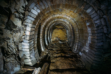 Collapsed old abandoned mine tunnel