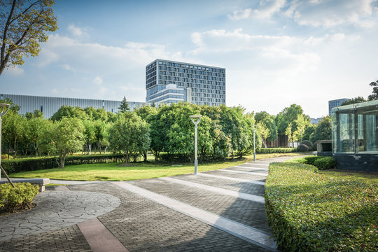 Panoramic Skyline And Modern Business Office Buildings With Empty Road,empty Concrete Square Floor