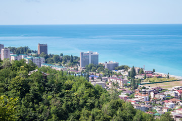Fototapeta premium View of the Black Sea from the mountain. Light sunny summer day, Abkhazia