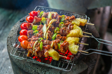 BBQ pork barbecue for outdoor party, color of food 