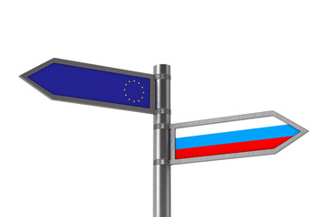 flag EU and Russia on white background. Isolated 3D illustration