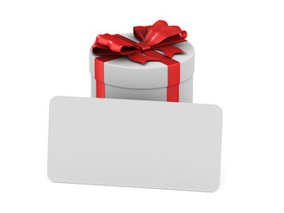 white box with red bow ans label on white background. Isolated 3D illustration