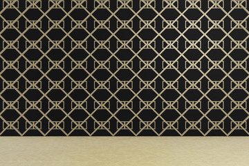 black wall with pattern, empty room, blank wall, 3d render illustration mock up