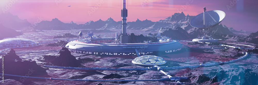 Canvas Prints habitat on mars surface, human colony on the red planet (3d space landscape rendering banner)