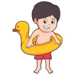 summer holiday kid ready to playing on pool wearing life vest