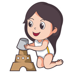 summer holiday kid playing sand making building