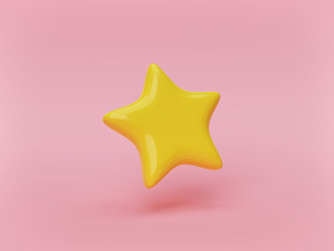 cute yellow star isolated on pastel pink background. minimal design. 3d rendering