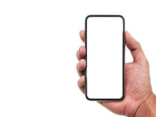 Smartphone similar to iphone xs max with blank white screen for Infographic Global Business Marketing Plan , mockup model similar to iPhonex isolated Background of ai digital investment economy. HD