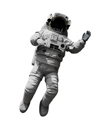 astronaut floating in outer space, isolated on white background - obrazy, fototapety, plakaty