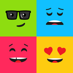 Set of colorful emoticon. Background pattern with emoji. Vector illustration in flat style.