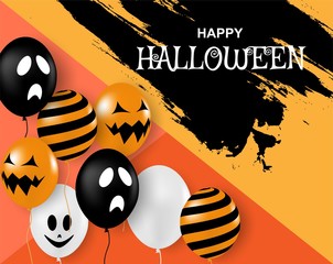 Happy Halloween . Design with balloons on orange background. Vector.