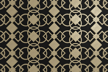 abstract 3d render, golden pattern on black background	