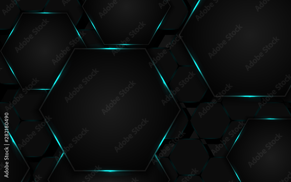 Aufkleber abstract technology background with hexagon texture pattern a combination with light neon blue color