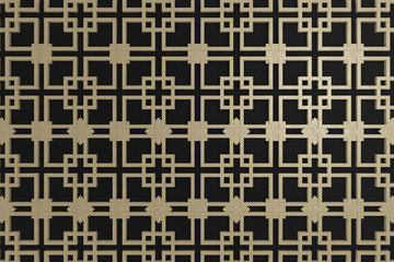 abstract 3d render, pattern wooden blocks on black background