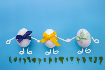 Eggs on blue background