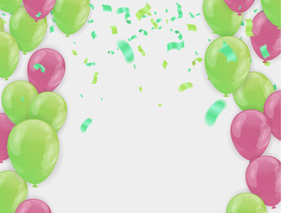 Banner with flags  balloons and Happy Birthday card party