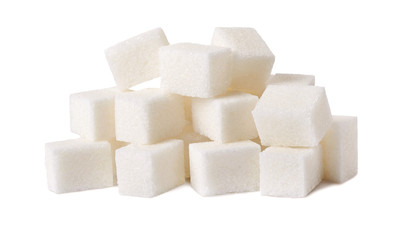 Sugar cubes isolated on white background.