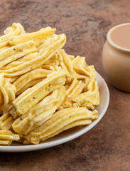 Indian Traditional Spicy Snack Ghatiya Also Know as Ganthiya, Papdi, Gathiya Are Deep Fried Snack Made From Chickpea Flour.
