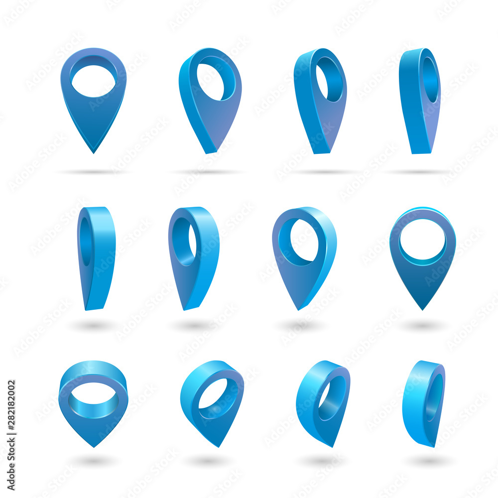 Fototapete set map pointer 3d pin location symbols vector