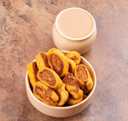 Indian Traditional Spicy Snack Bhakarwadi Also Know as Bakarwadi, Bakarvadi, Bakar Vadi or Bakar Wadi Are Deep Fried Snack Made From Chickpea Flour