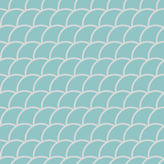 Seamless pattern in oriental motifs in shades of green, fish scales background, vector illustration
