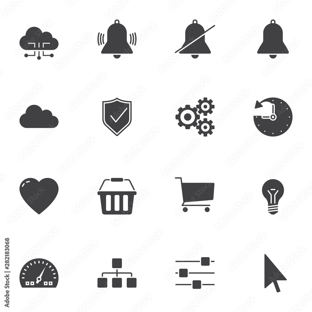 Poster ui vector icons set, modern solid symbol collection, filled style pictogram pack. signs logo illustr