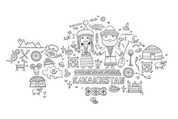Travel to Kazakhstan. Coloring map for your design