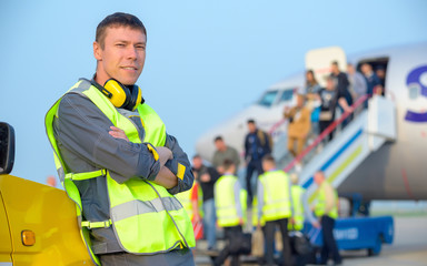 airport worker man male maintenance aircraft airplane
