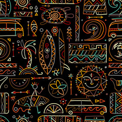 Surfing seamless pattern. Tribal elements for your design